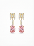 Radiant Oval Pink Drop Earrings in 14K Gold Plate
